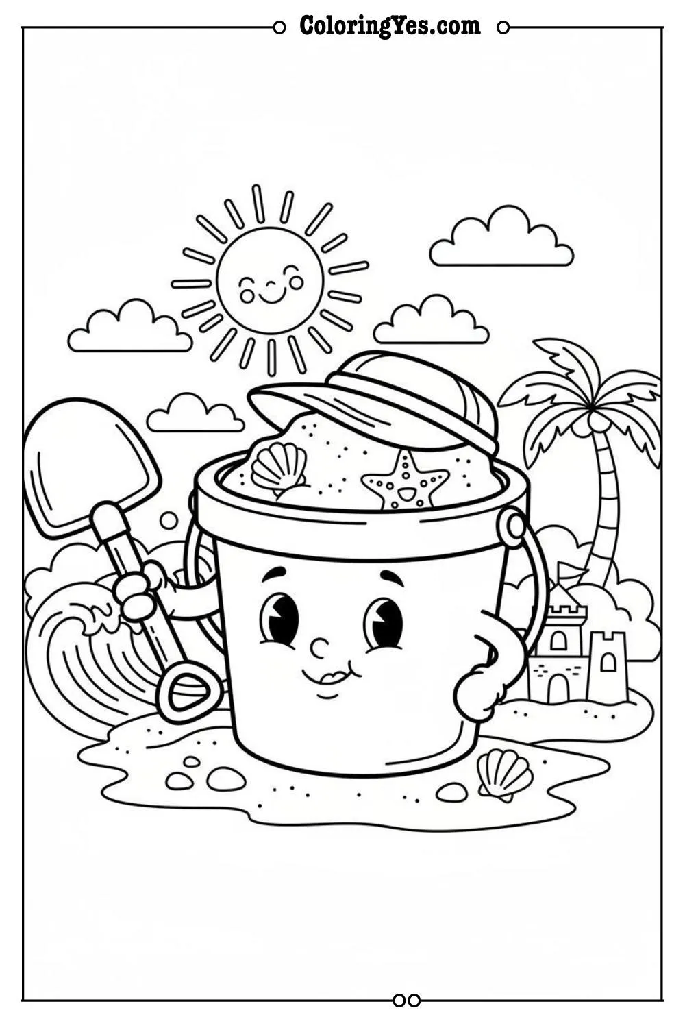 beach coloring pages-beach bucket shovel coloring-Coloringyes.com