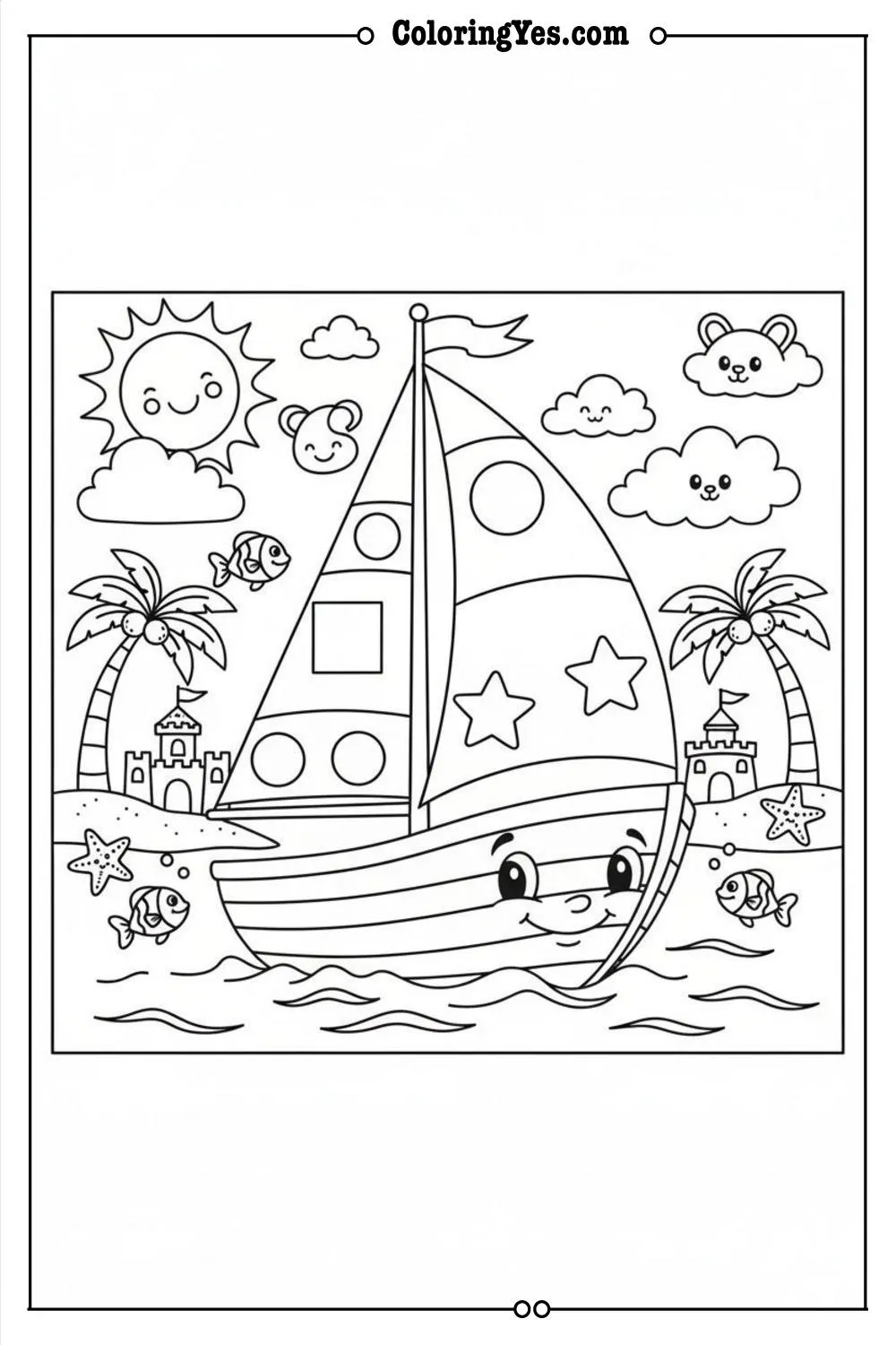 beach coloring pages-beach sailboat coloring-Coloringyes.com