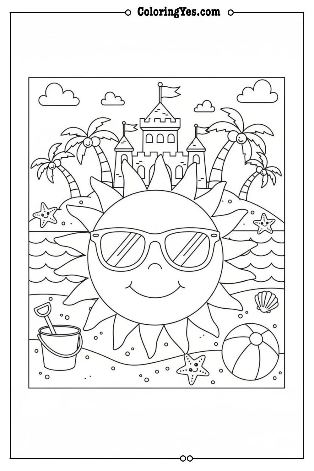 beach coloring pages-beach scenery coloring-Coloringyes.com