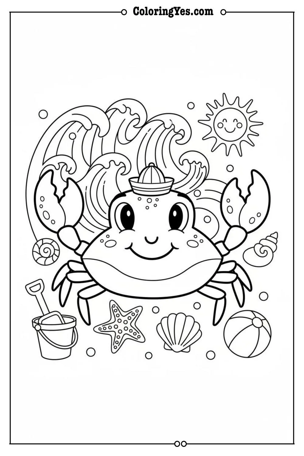 beach coloring pages-crab beach coloring-Coloringyes.com