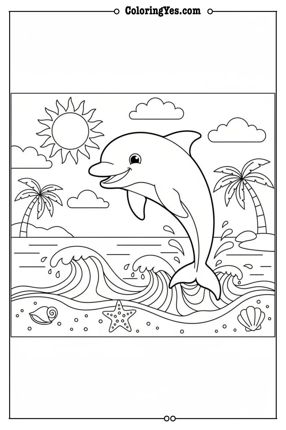 beach coloring pages-dolphin beach coloring-Coloringyes.com