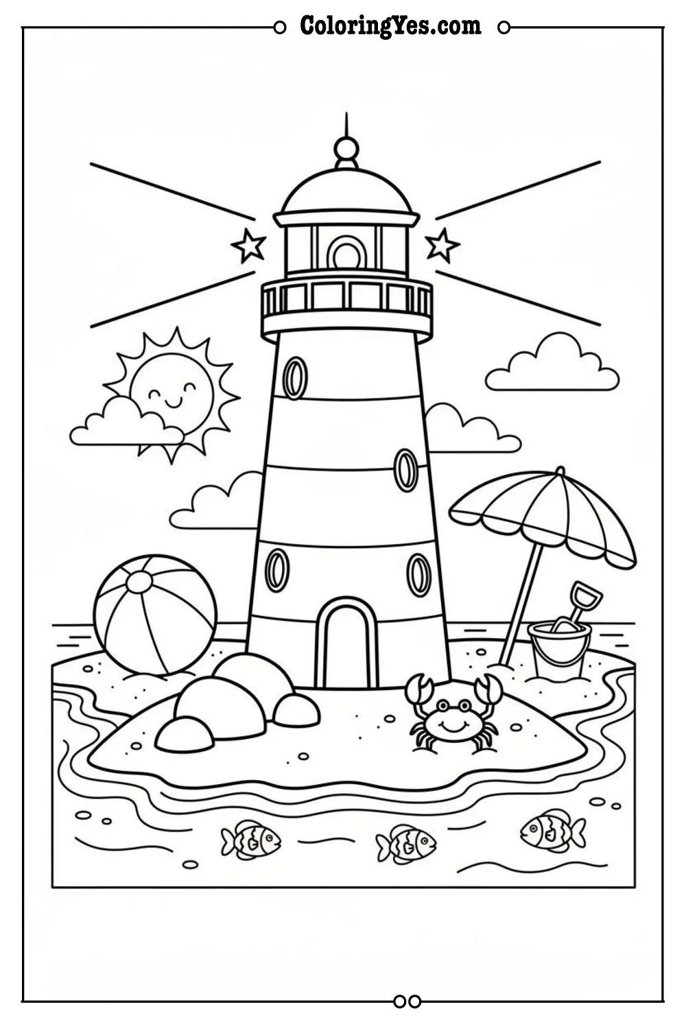 beach coloring pages-lighthouse beach coloring-Coloringyes.com