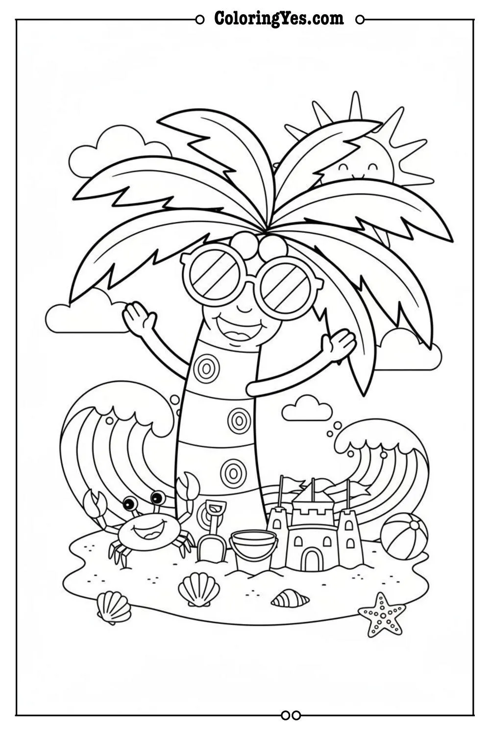 beach coloring pages-palm tree beach coloring-Coloringyes.com