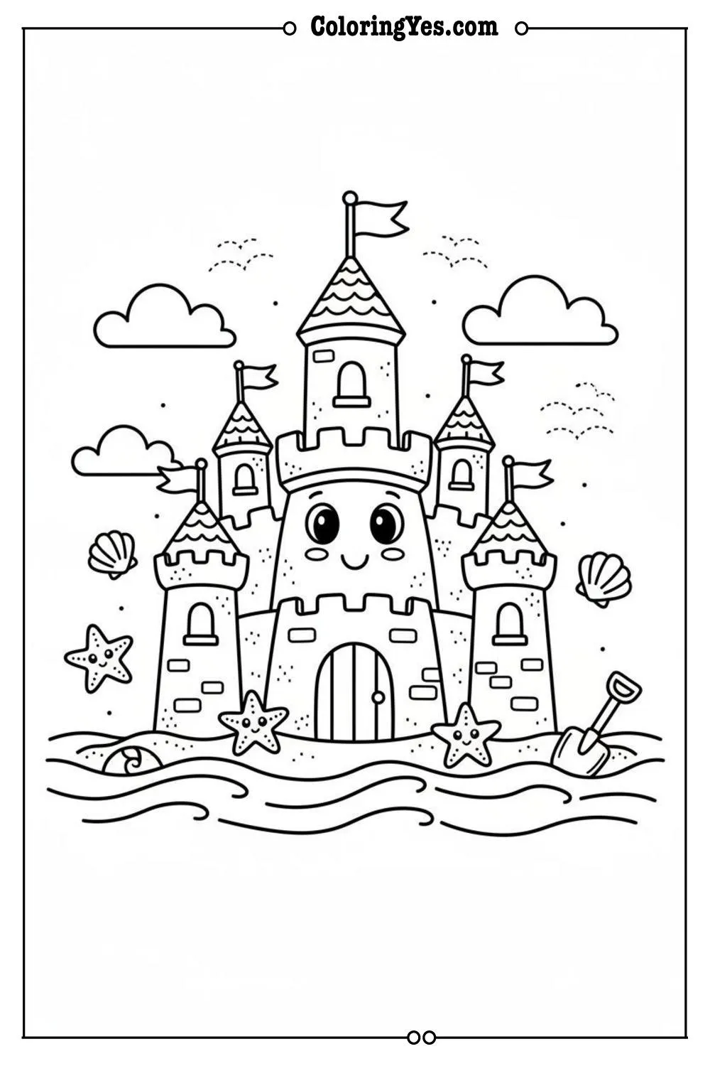 beach coloring pages-sandcastle coloring-Coloringyes.com