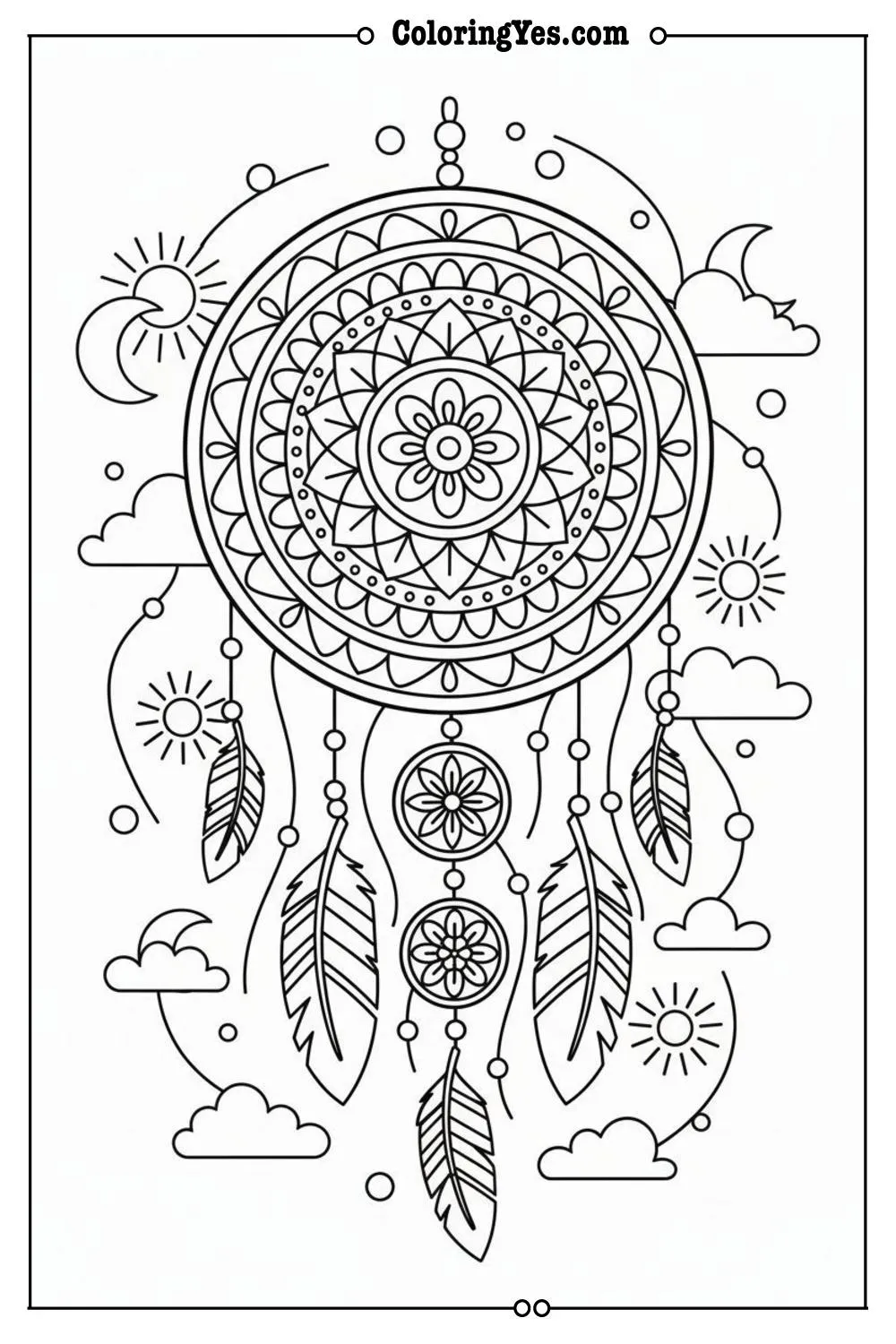 mandala coloring pages-mandala dreamcatcher coloring-Coloringyes.com