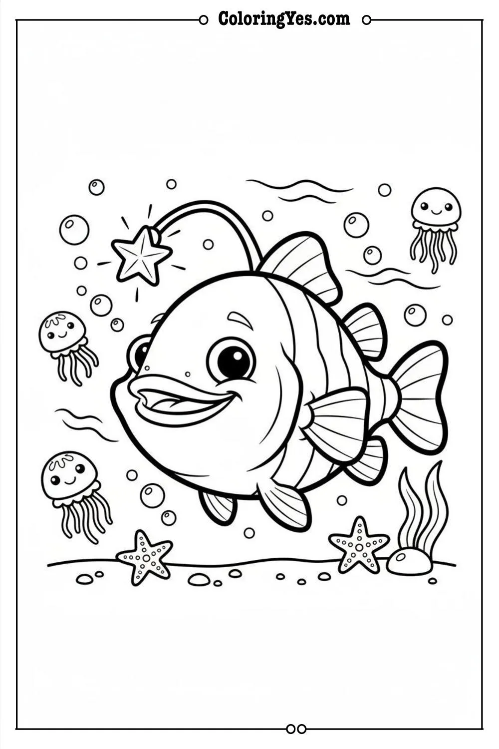 printable ocean animals coloring sheets-printable anglerfish coloring-Coloringyes.com