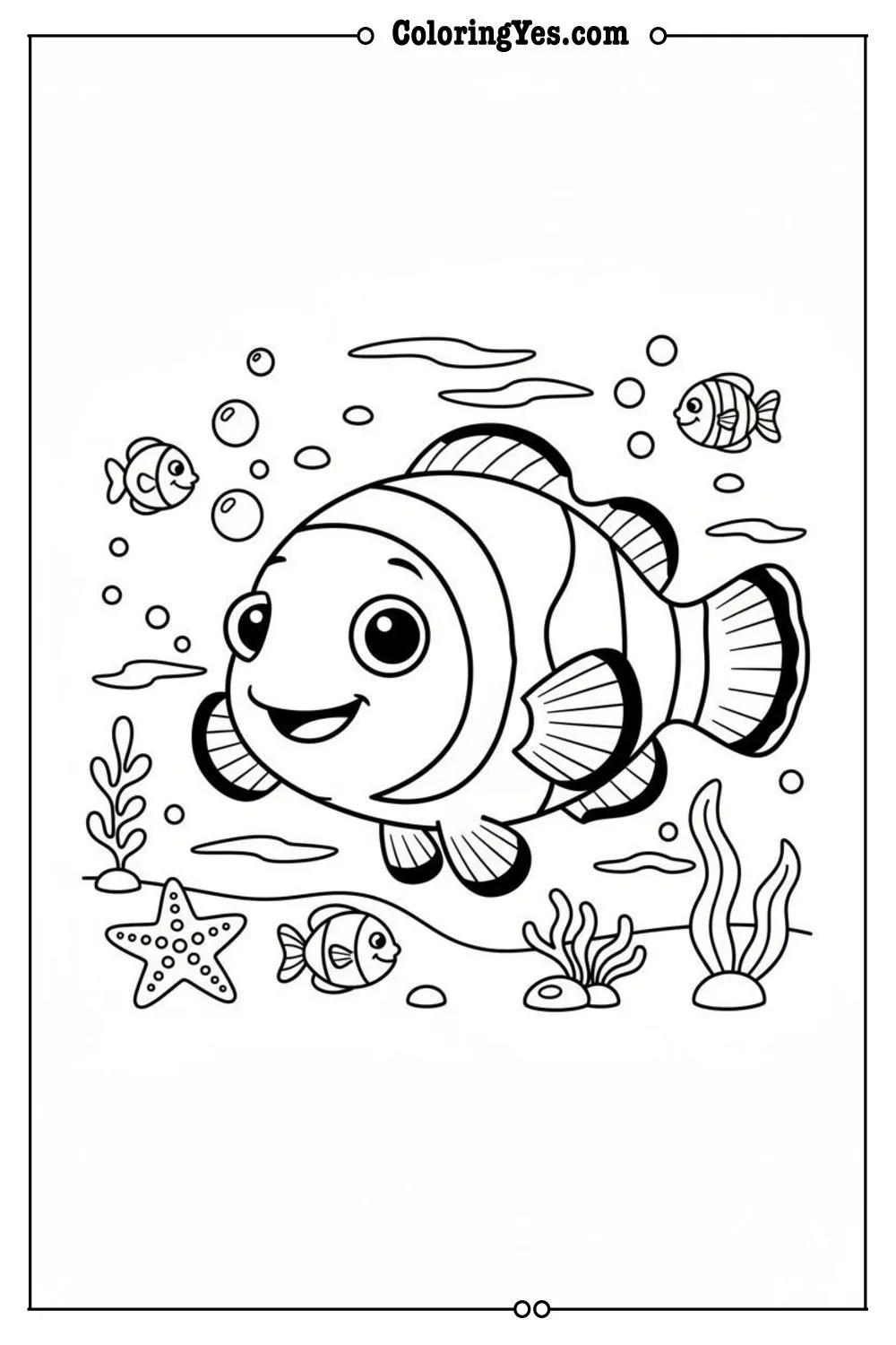 printable ocean animals coloring sheets-printable clownfish coloring-Coloringyes.com