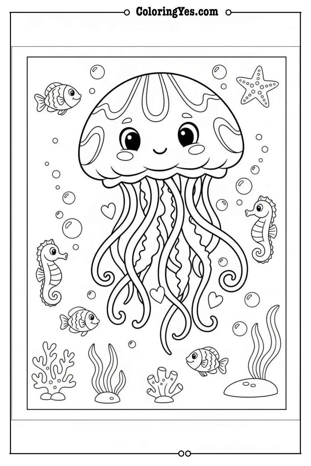 printable ocean animals coloring sheets-printable jellyfish coloring-Coloringyes.com