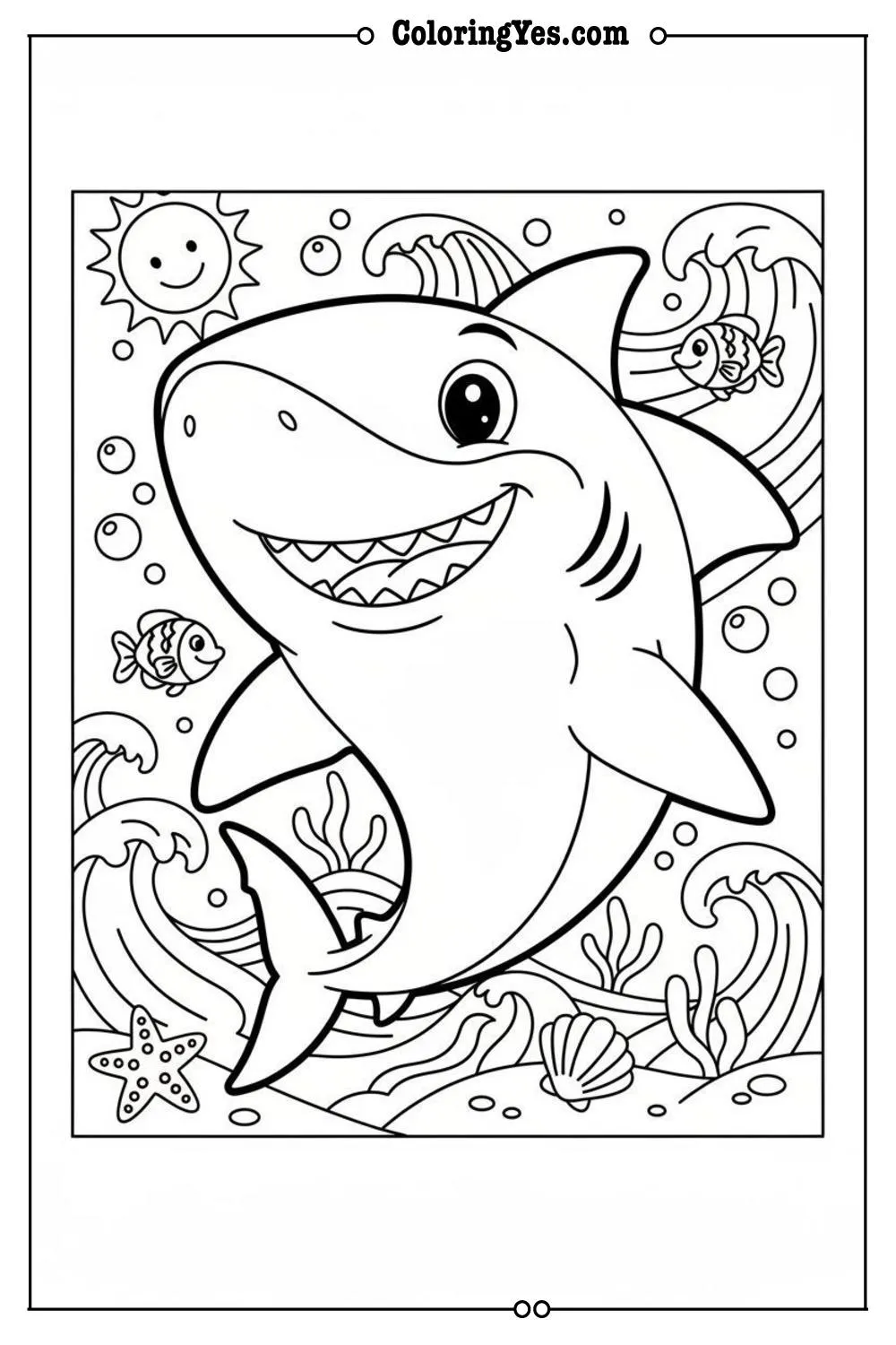 printable ocean animals coloring sheets-printable shark coloring-Coloringyes.com