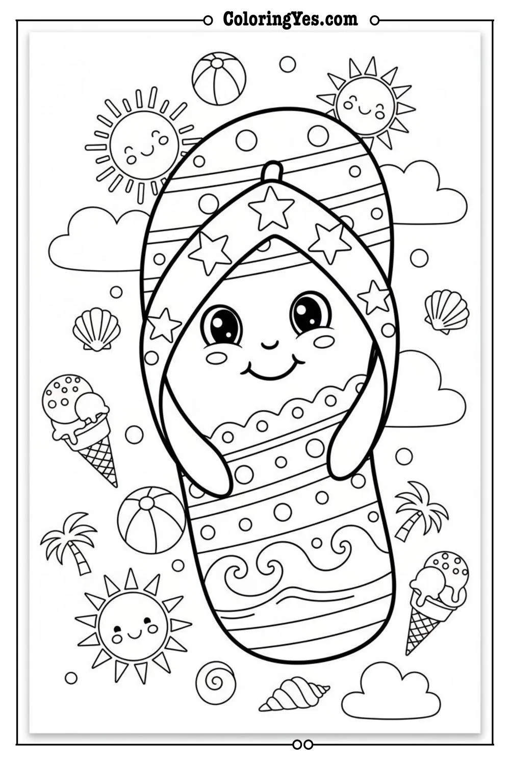 summer coloring pages-flip flops-Coloringyes.com
