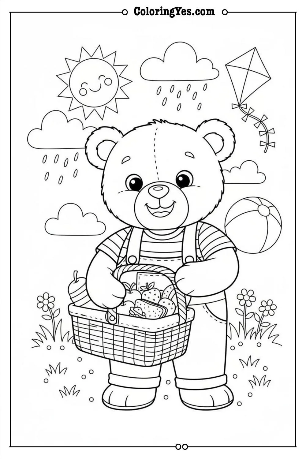 summer coloring pages-picnic baskets-Coloringyes.com