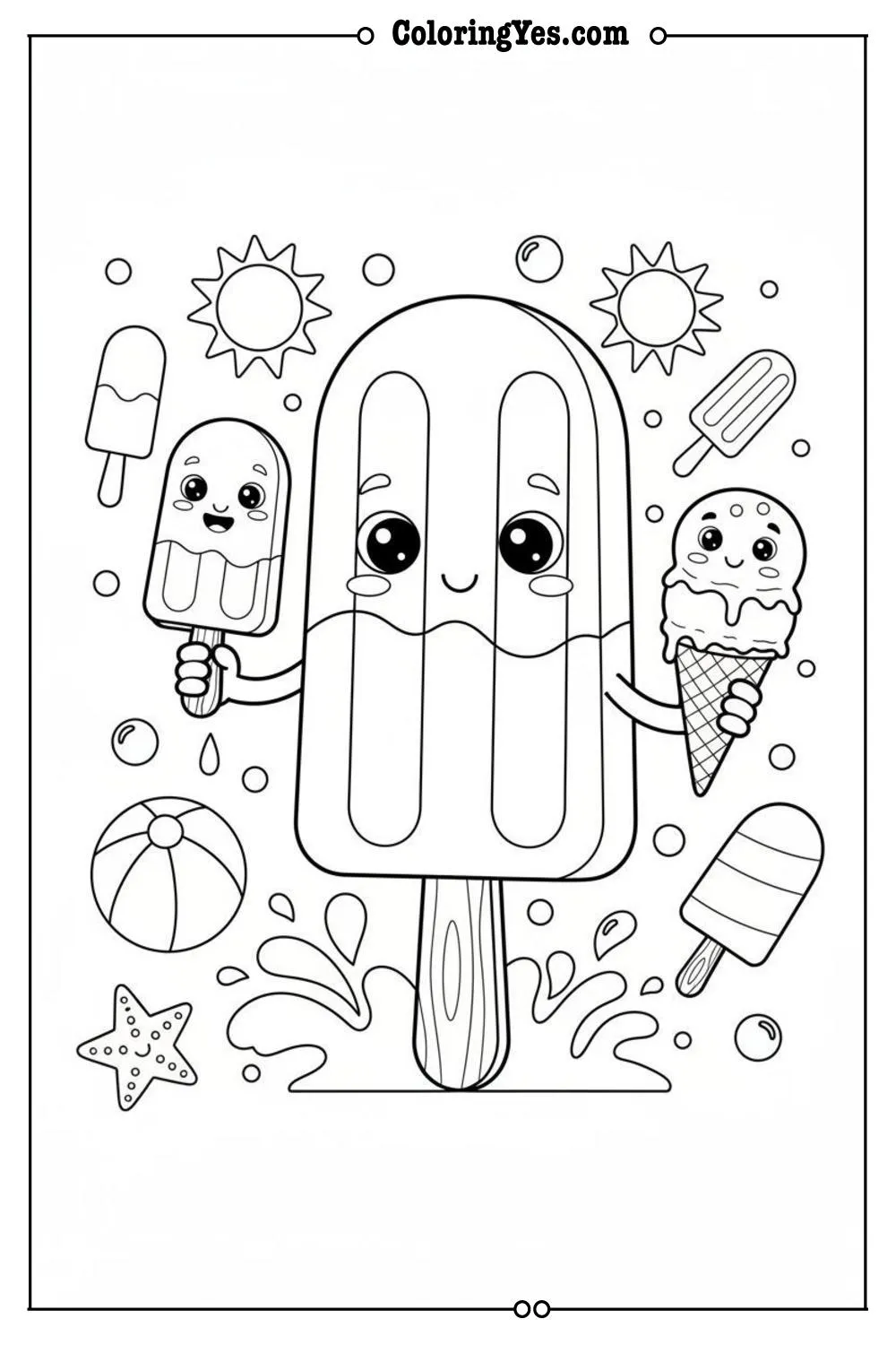 summer coloring pages-popsicles-Coloringyes.com