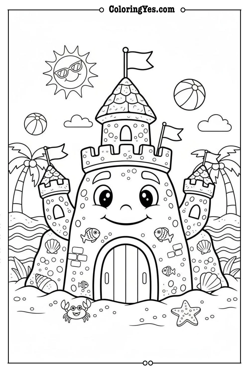 summer coloring pages-sandcastles-Coloringyes.com