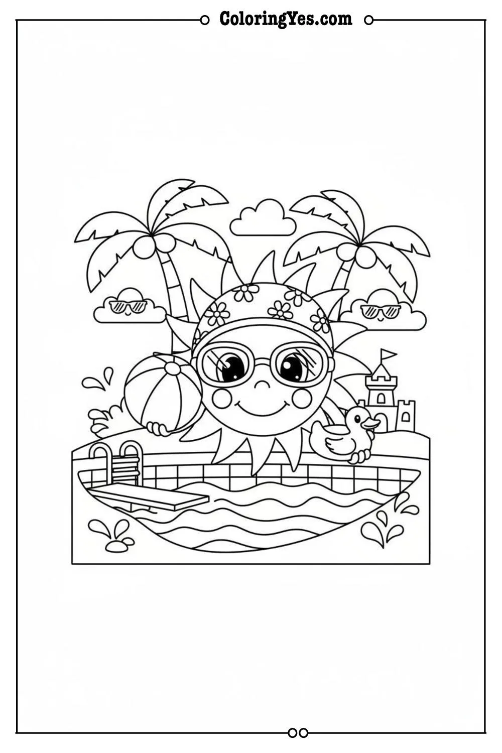 summer coloring pages-swimming pools-Coloringyes.com