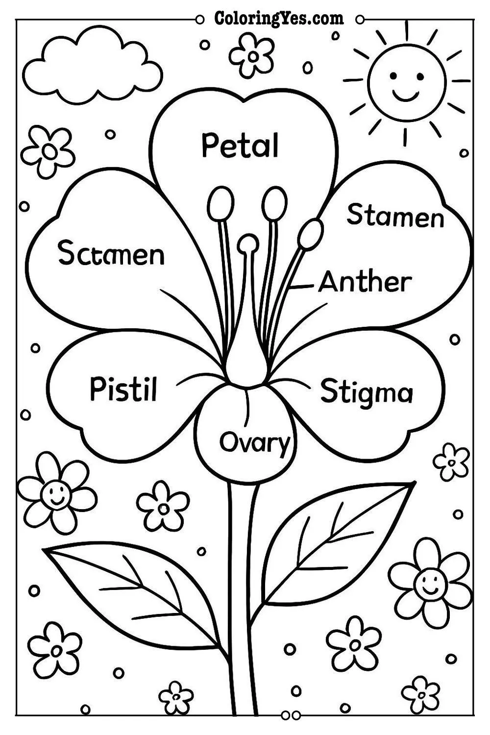 Anatomy of a flower scientific coloring pages-diagram-Coloringyes.com