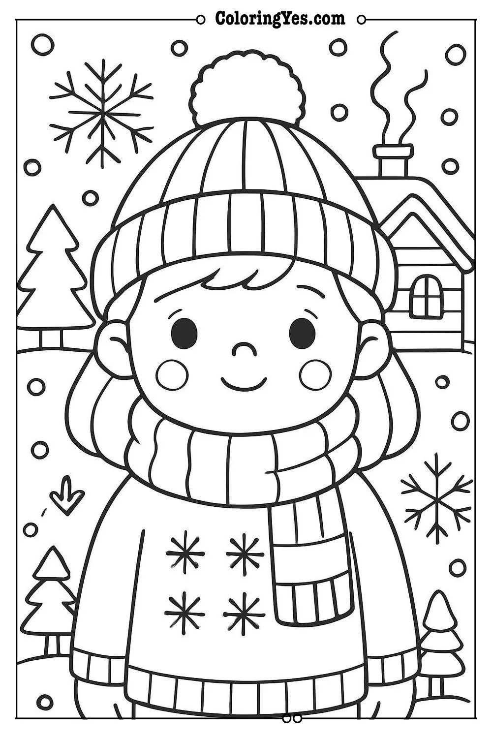 Cozy hygge winter cabin coloring pages-Scandinavian-Coloringyes.com