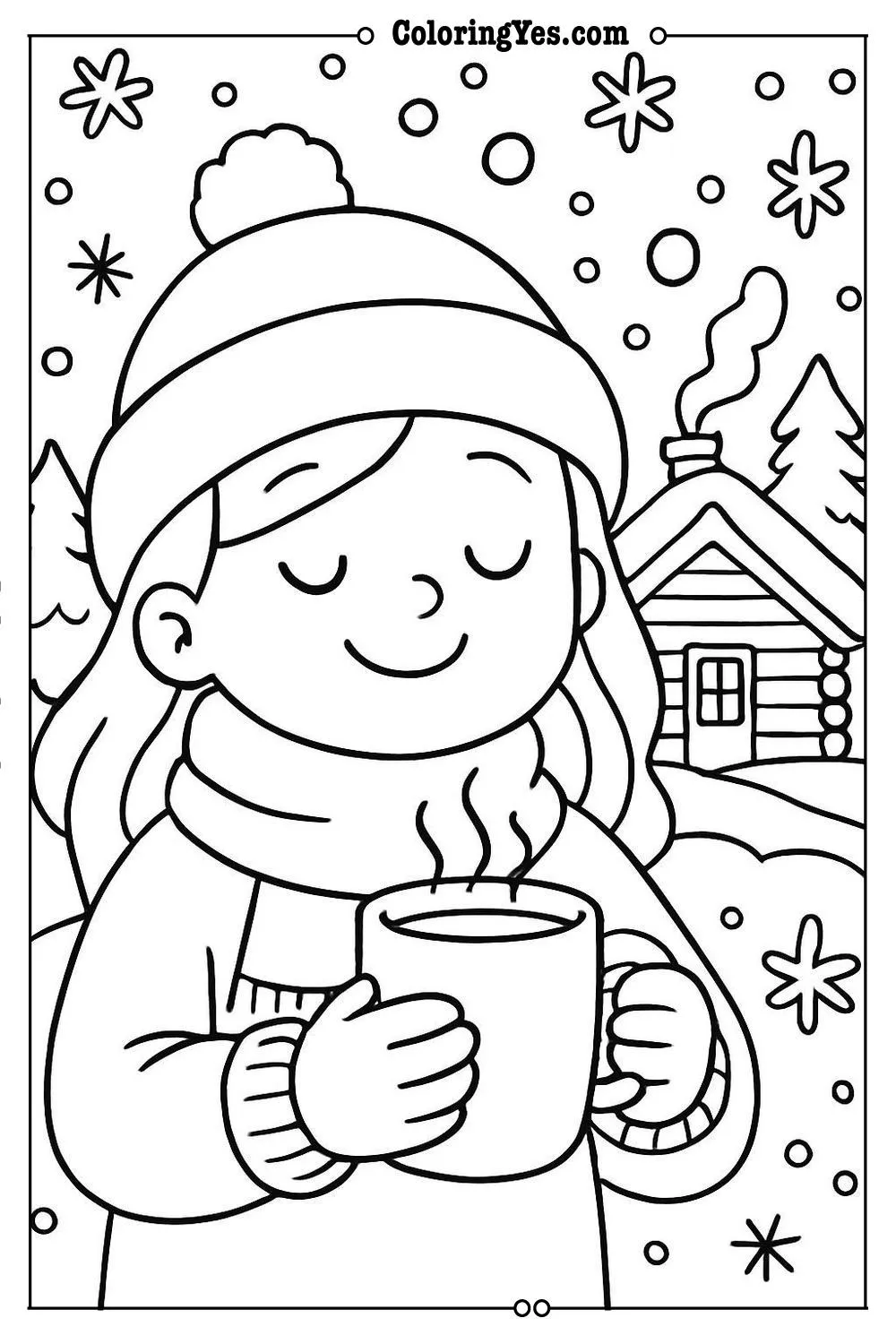 Cozy hygge winter cabin coloring pages-cabin-Coloringyes.com