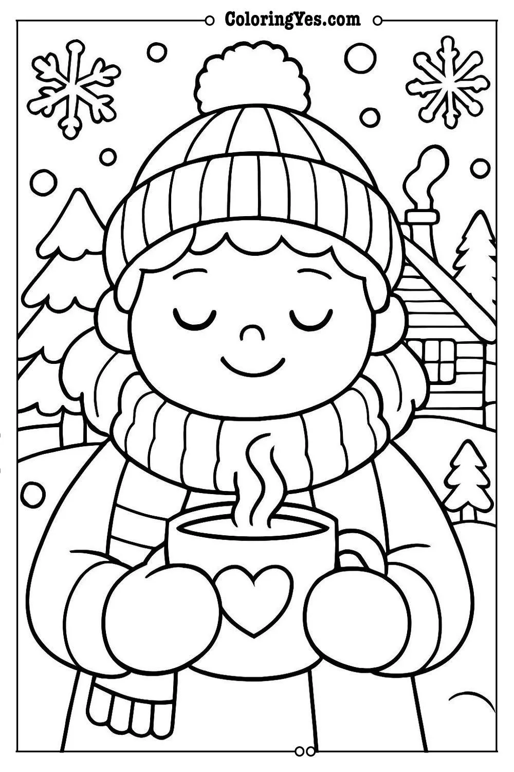 Cozy hygge winter cabin coloring pages-comfortable-Coloringyes.com