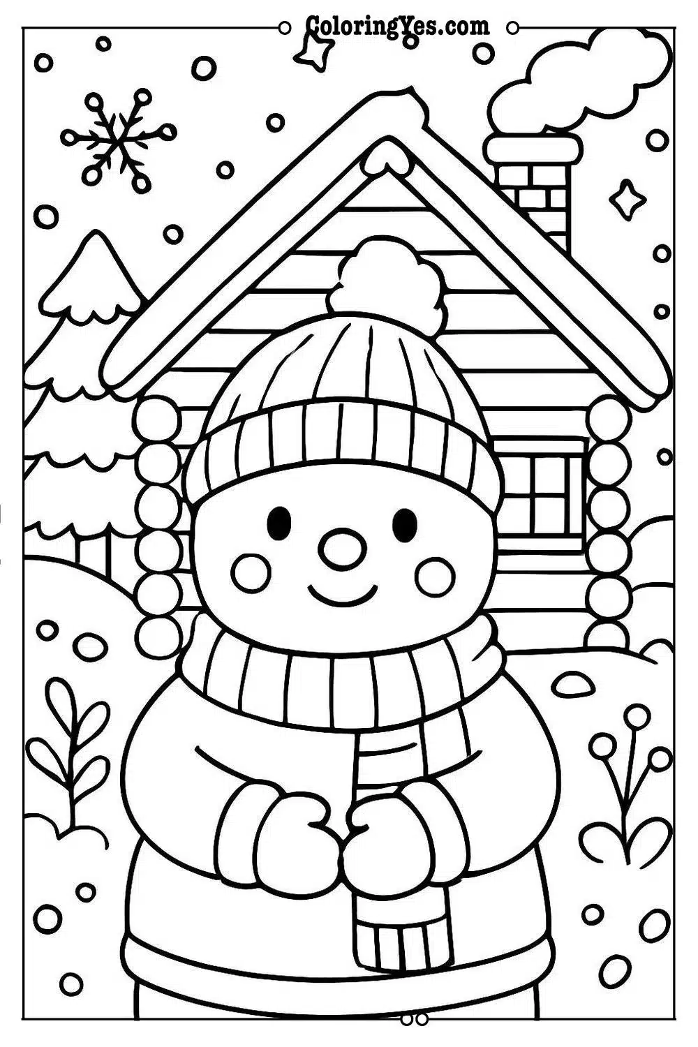 Cozy hygge winter cabin coloring pages-cottage-Coloringyes.com