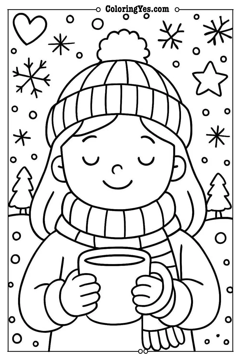 Cozy hygge winter cabin coloring pages-cozy-Coloringyes.com