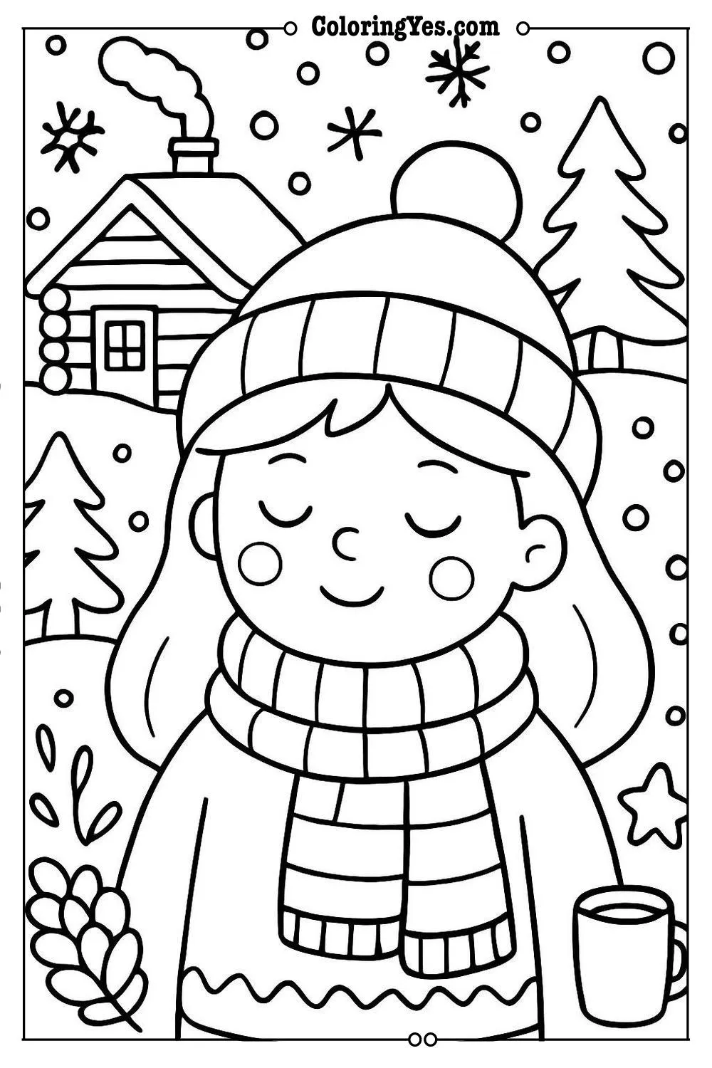 Cozy hygge winter cabin coloring pages-homey-Coloringyes.com