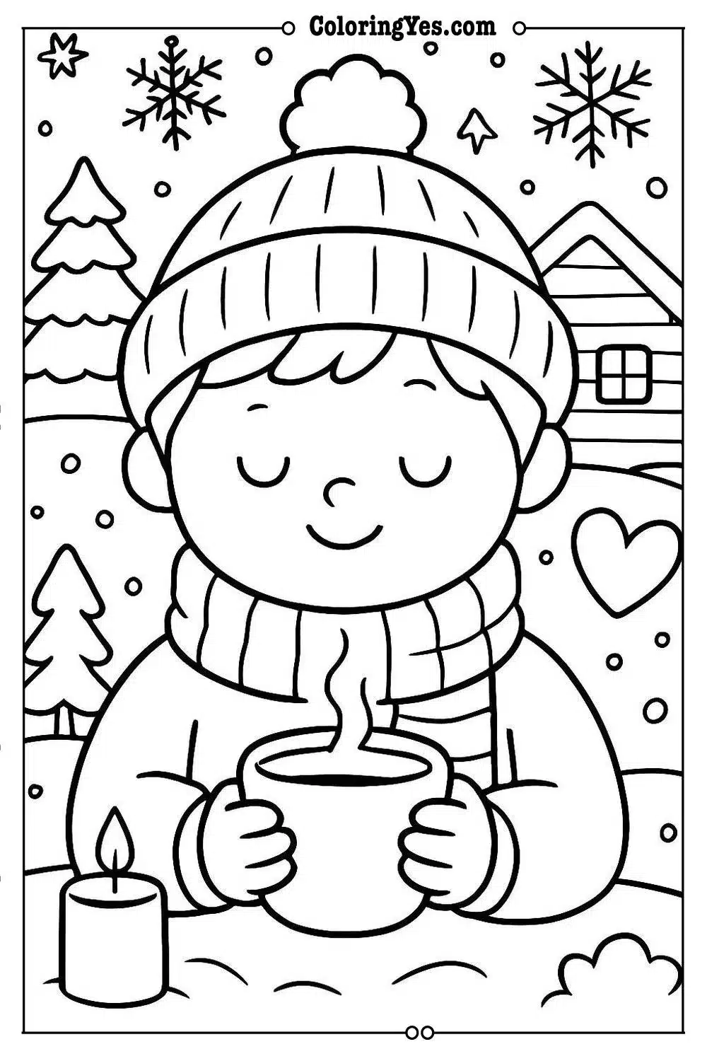 Cozy hygge winter cabin coloring pages-hygge-Coloringyes.com