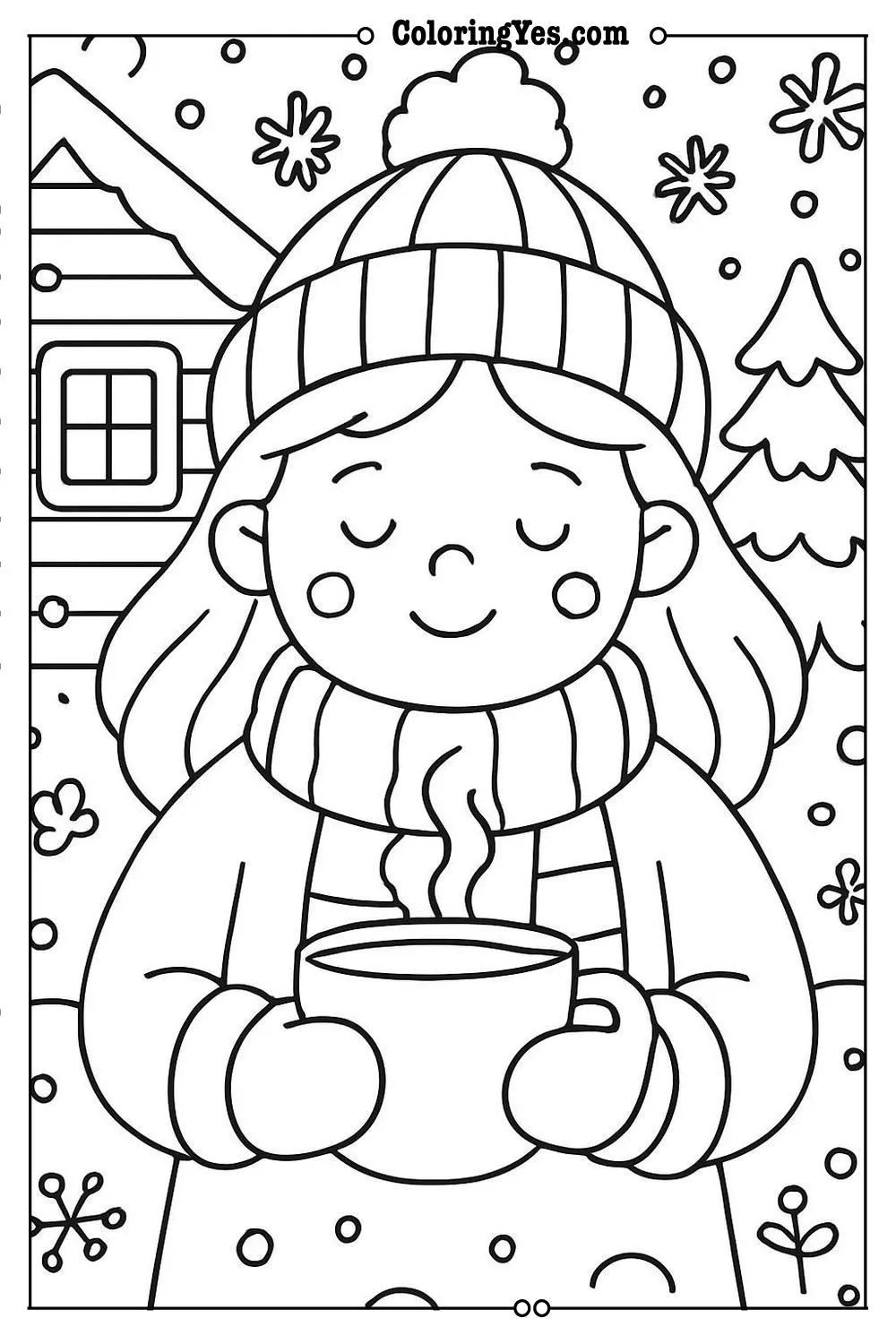 Cozy hygge winter cabin coloring pages-warm-Coloringyes.com