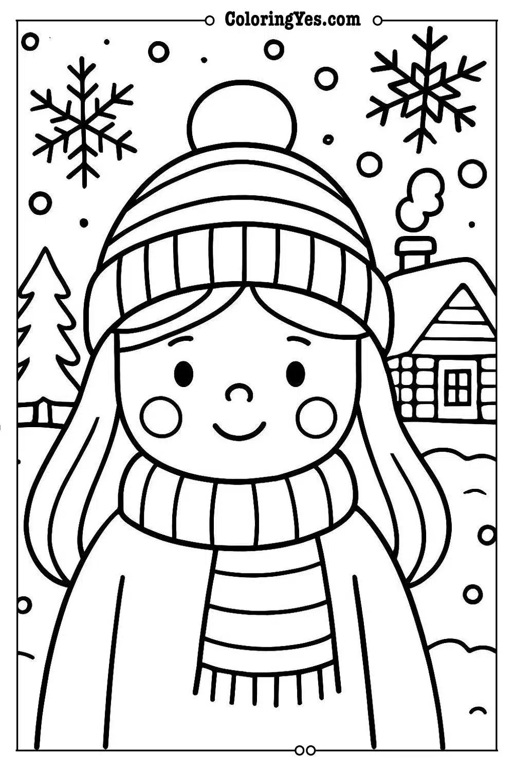 Cozy hygge winter cabin coloring pages-winter-Coloringyes.com