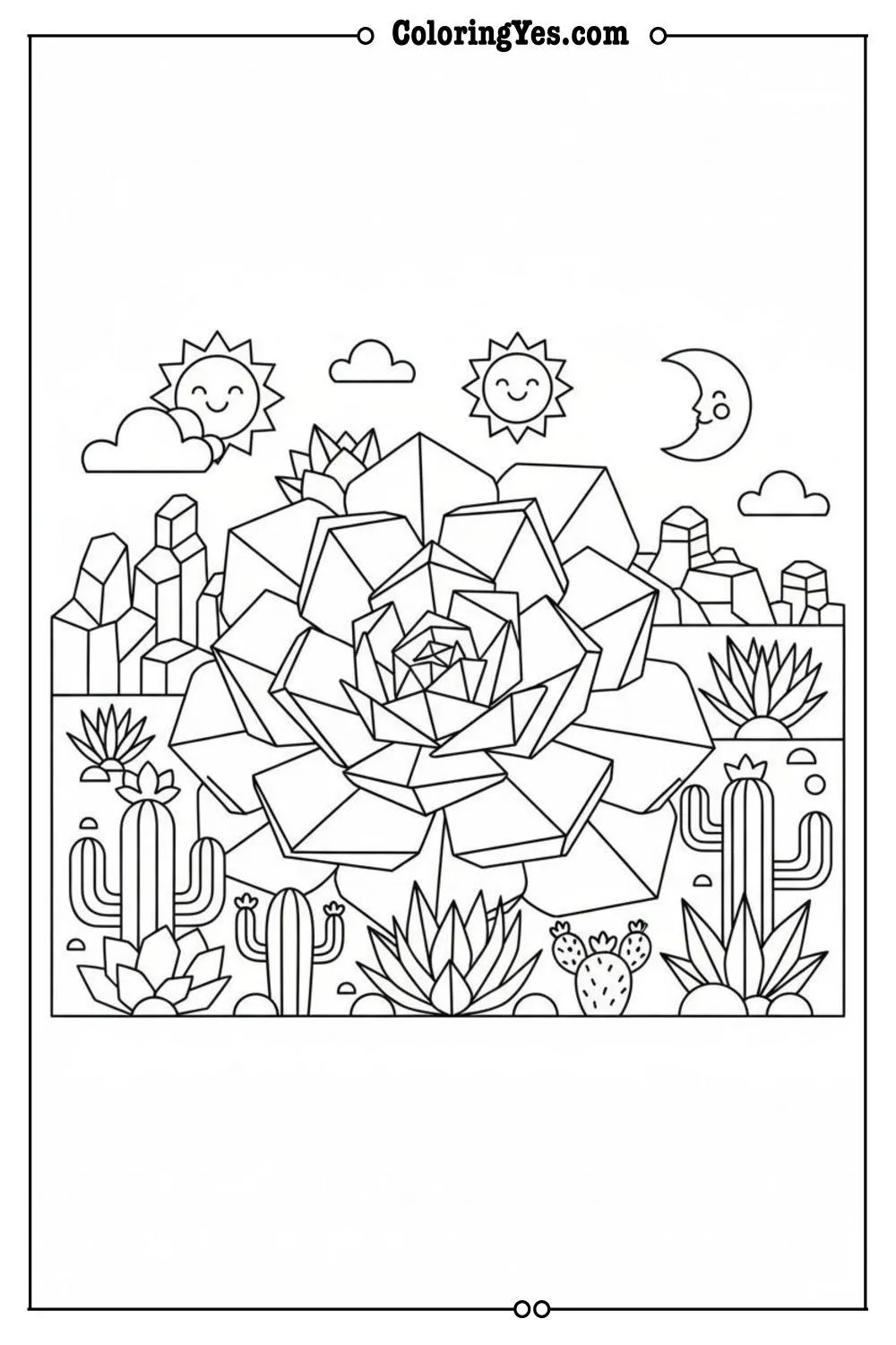 Geometric succulent garden coloring-pages-Coloringyes.com