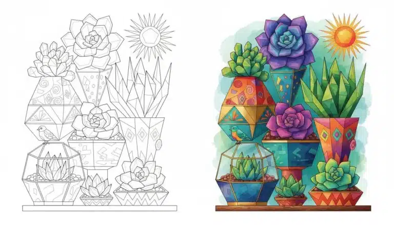 Geometric succulent garden coloring pages-Coloringyes.com