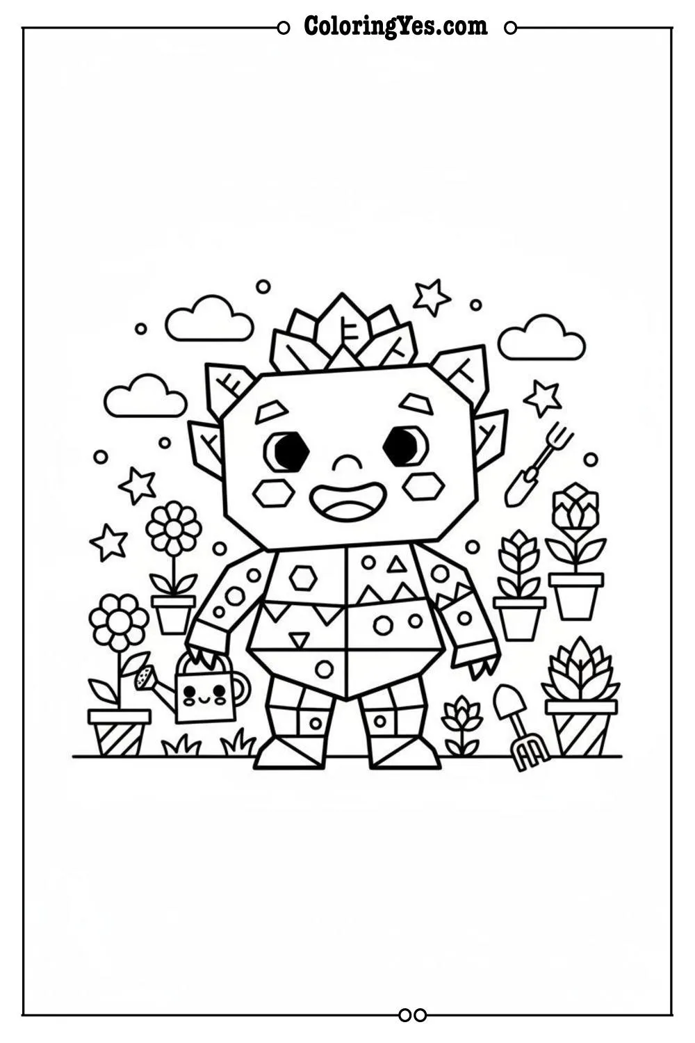 Geometric succulent garden coloring pages-angular-Coloringyes.com