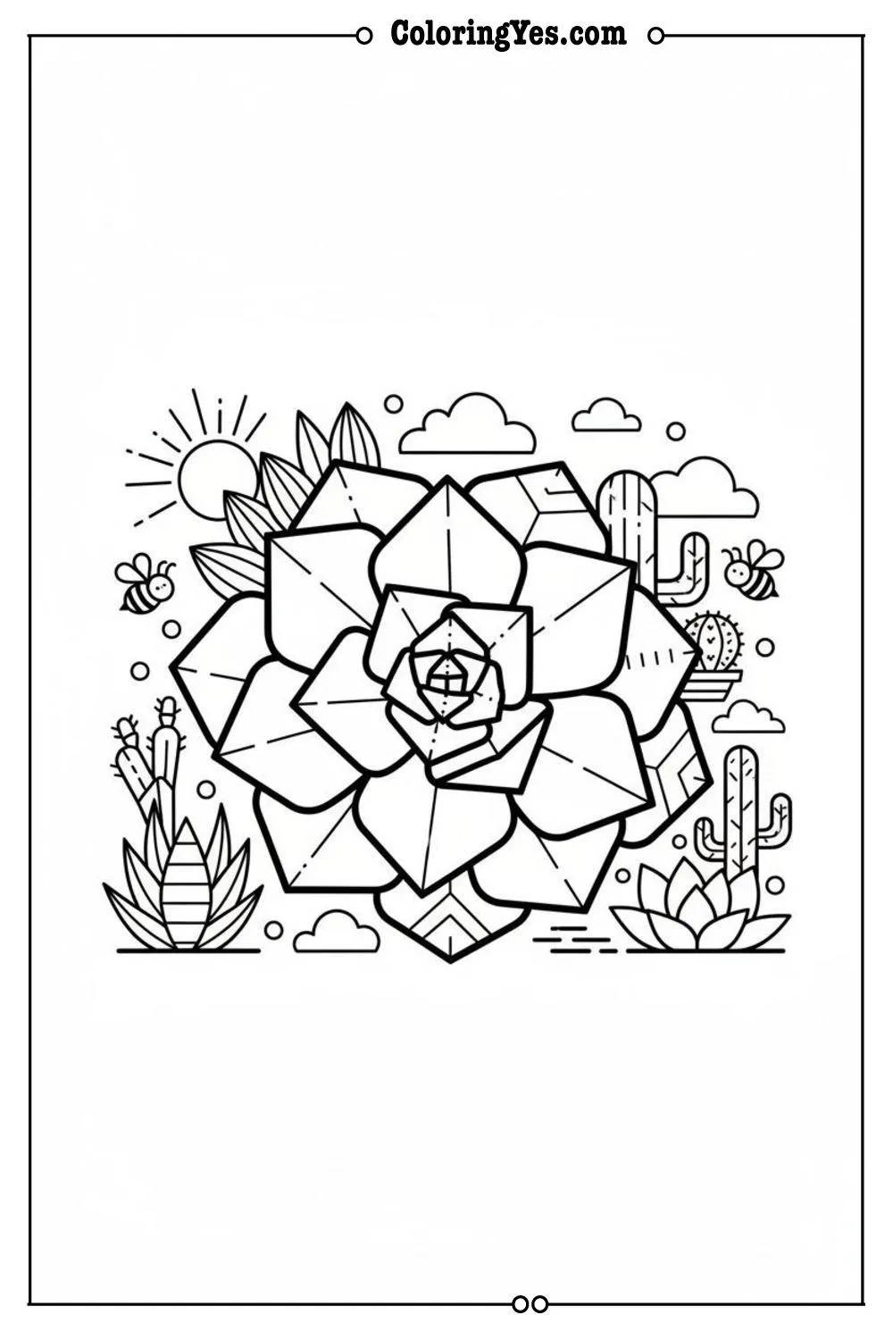 Geometric succulent garden coloring pages-botanical-Coloringyes.com