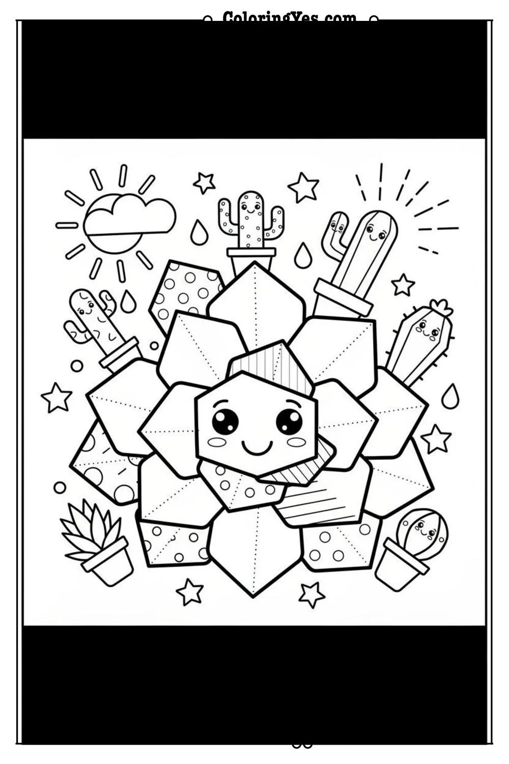 Geometric succulent garden coloring pages-cactus-Coloringyes.com