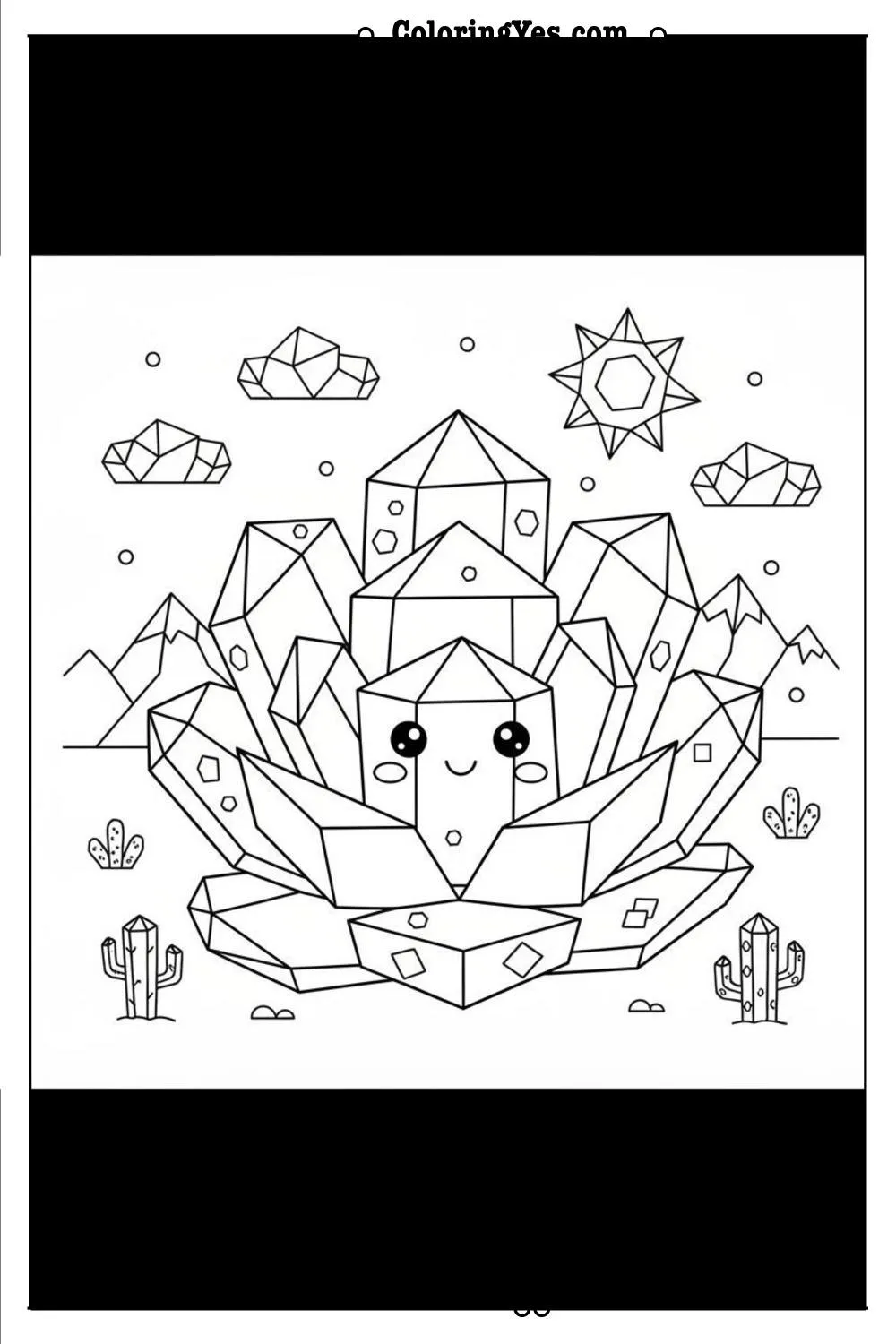 Geometric succulent garden coloring pages-crystalline-Coloringyes.com