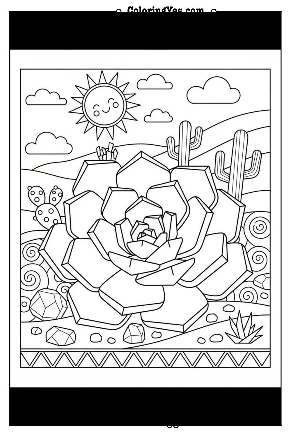 Geometric succulent garden coloring pages-desert-Coloringyes.com