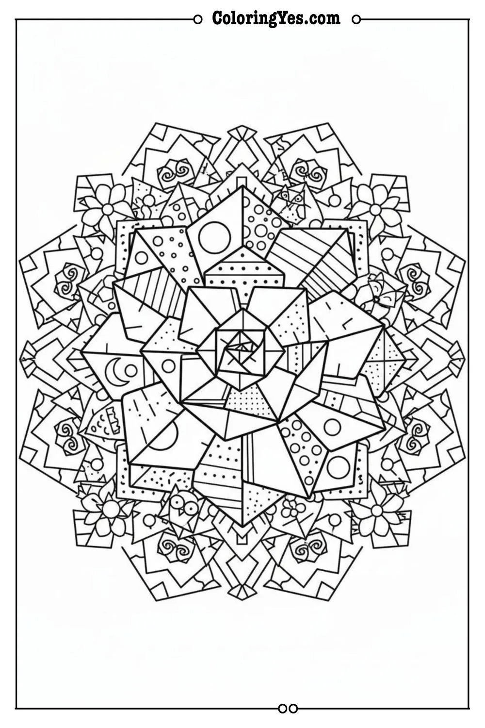 Geometric succulent garden coloring pages-kaleidoscope-Coloringyes.com