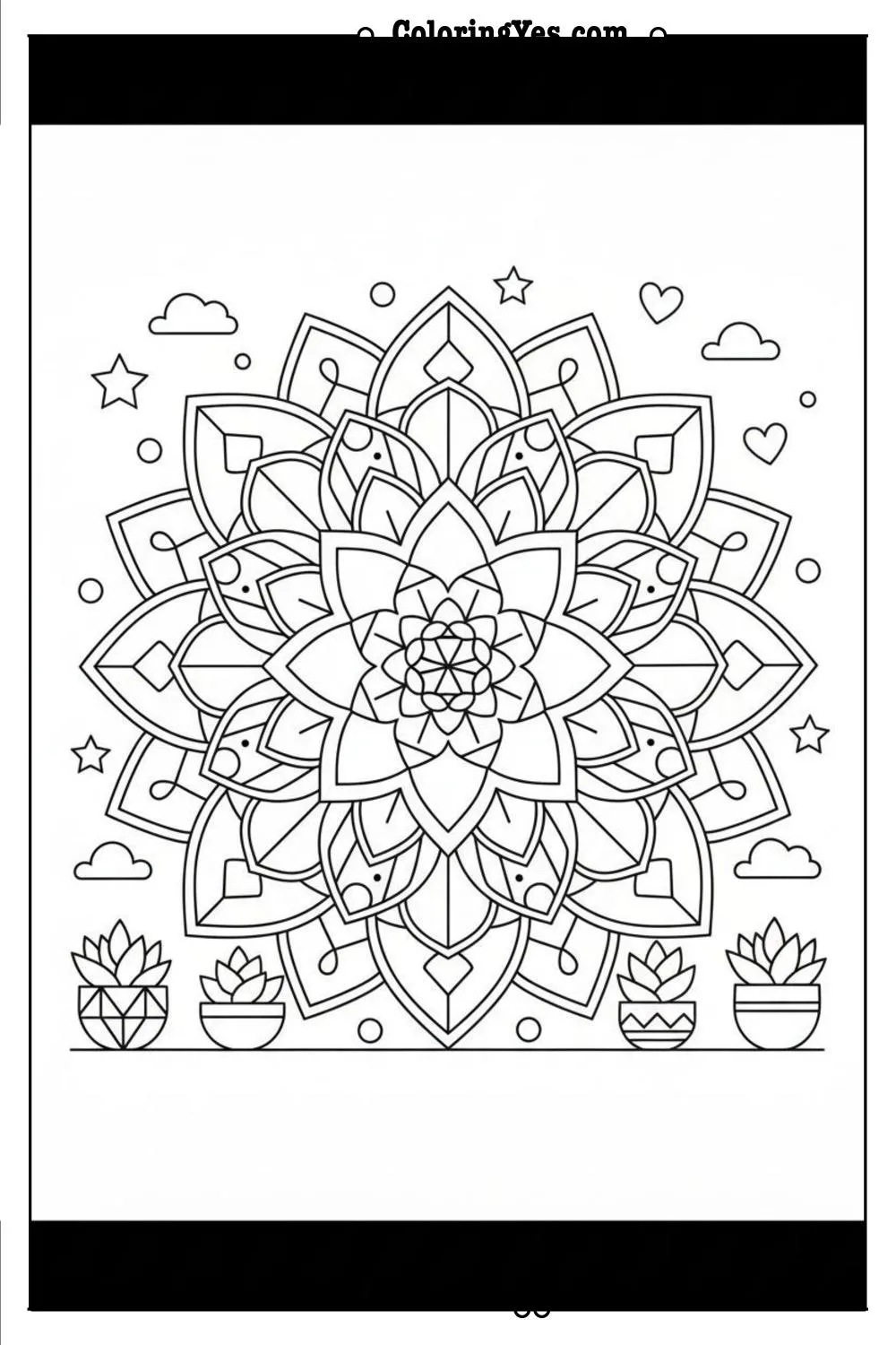 Geometric succulent garden coloring pages-mandala-Coloringyes.com