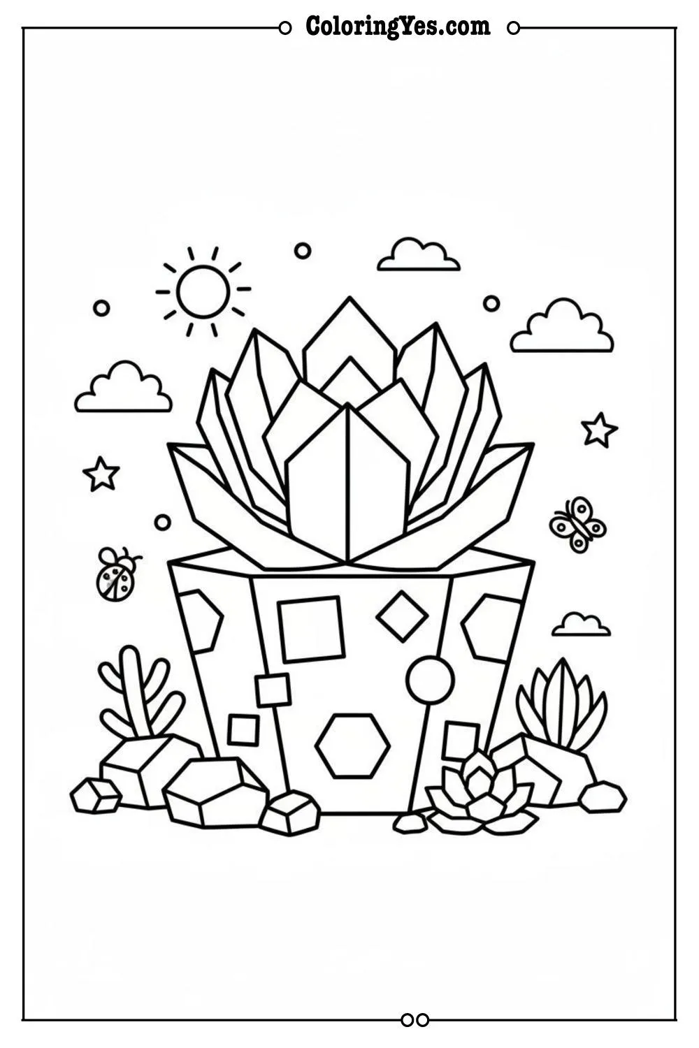Geometric succulent garden coloring pages-planter-Coloringyes.com