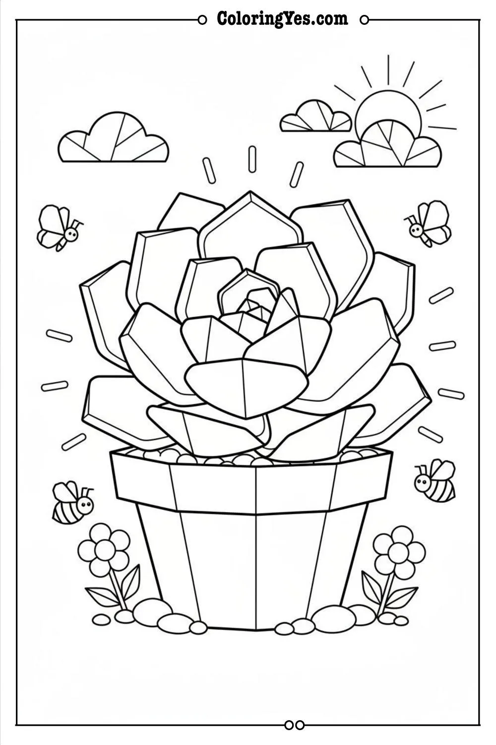 Geometric succulent garden coloring pages-polygon-Coloringyes.com