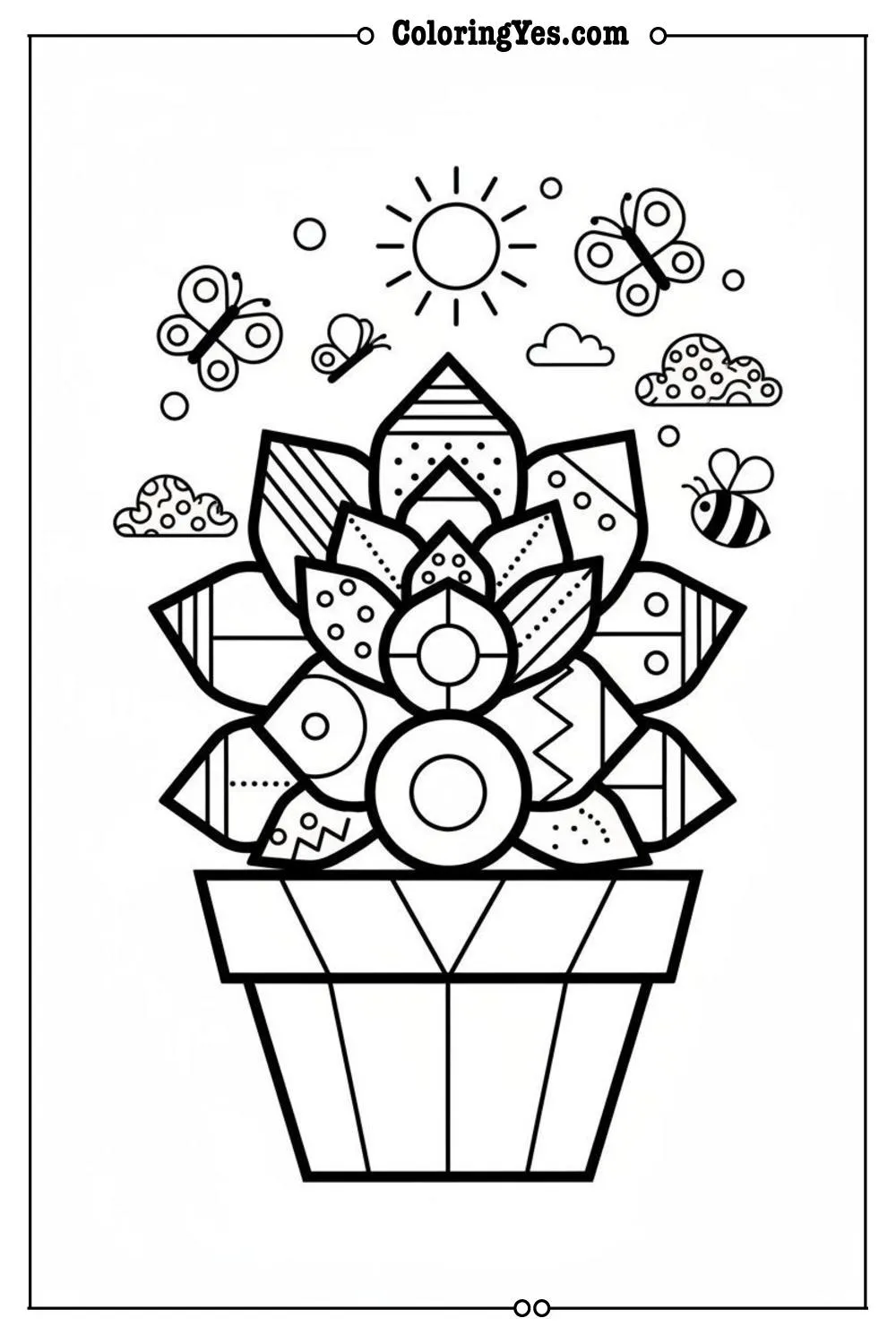 Geometric succulent garden coloring pages-succulent-Coloringyes.com