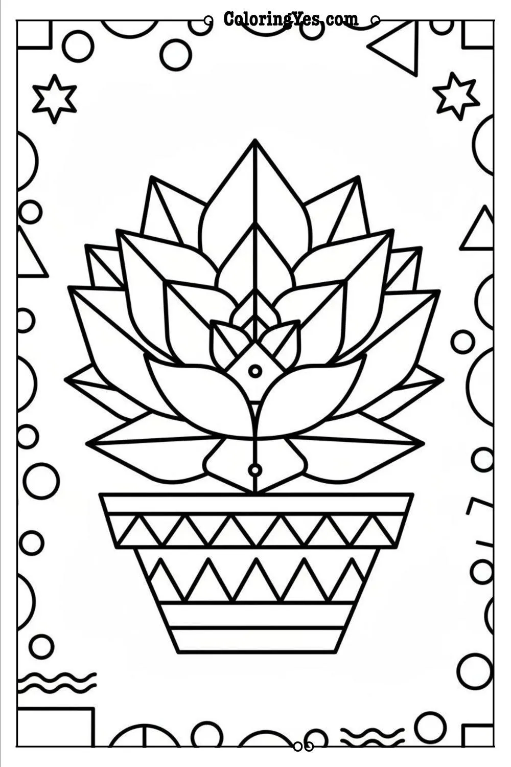 Geometric succulent garden coloring pages-symmetrical-Coloringyes.com