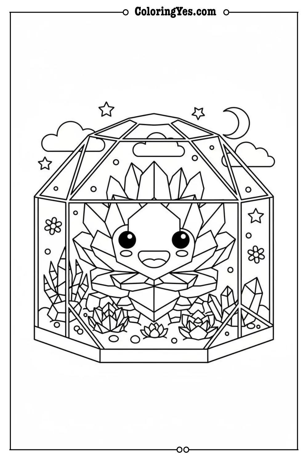 Geometric succulent garden coloring pages-terrarium-Coloringyes.com