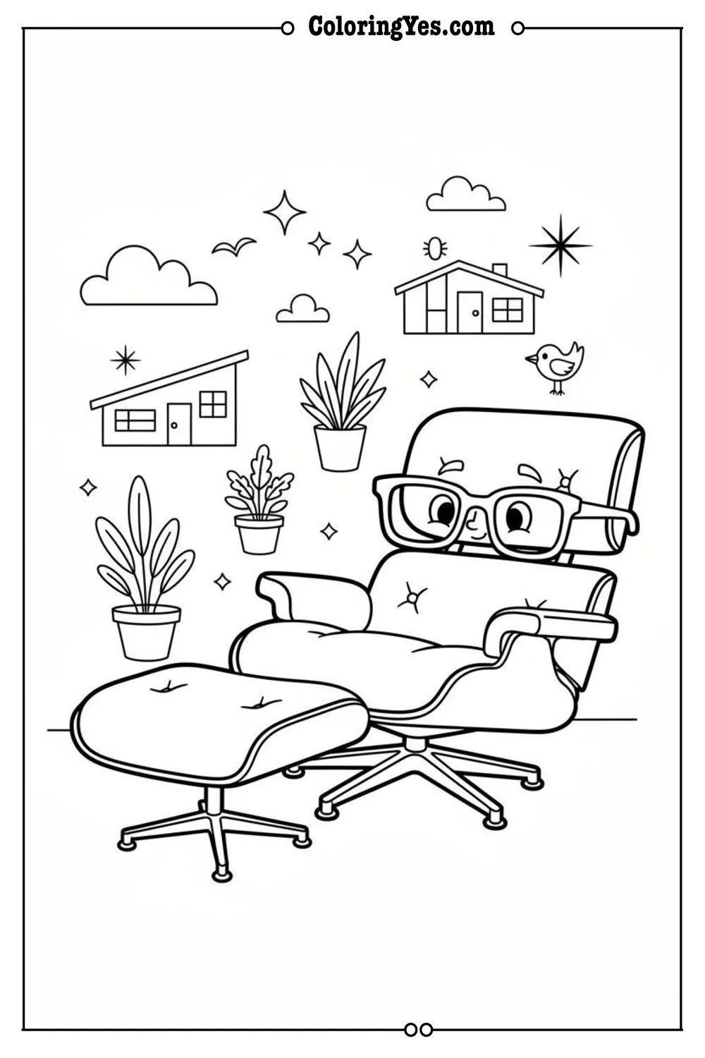 Mid-century modern furniture coloring pages-eames-Coloringyes.com