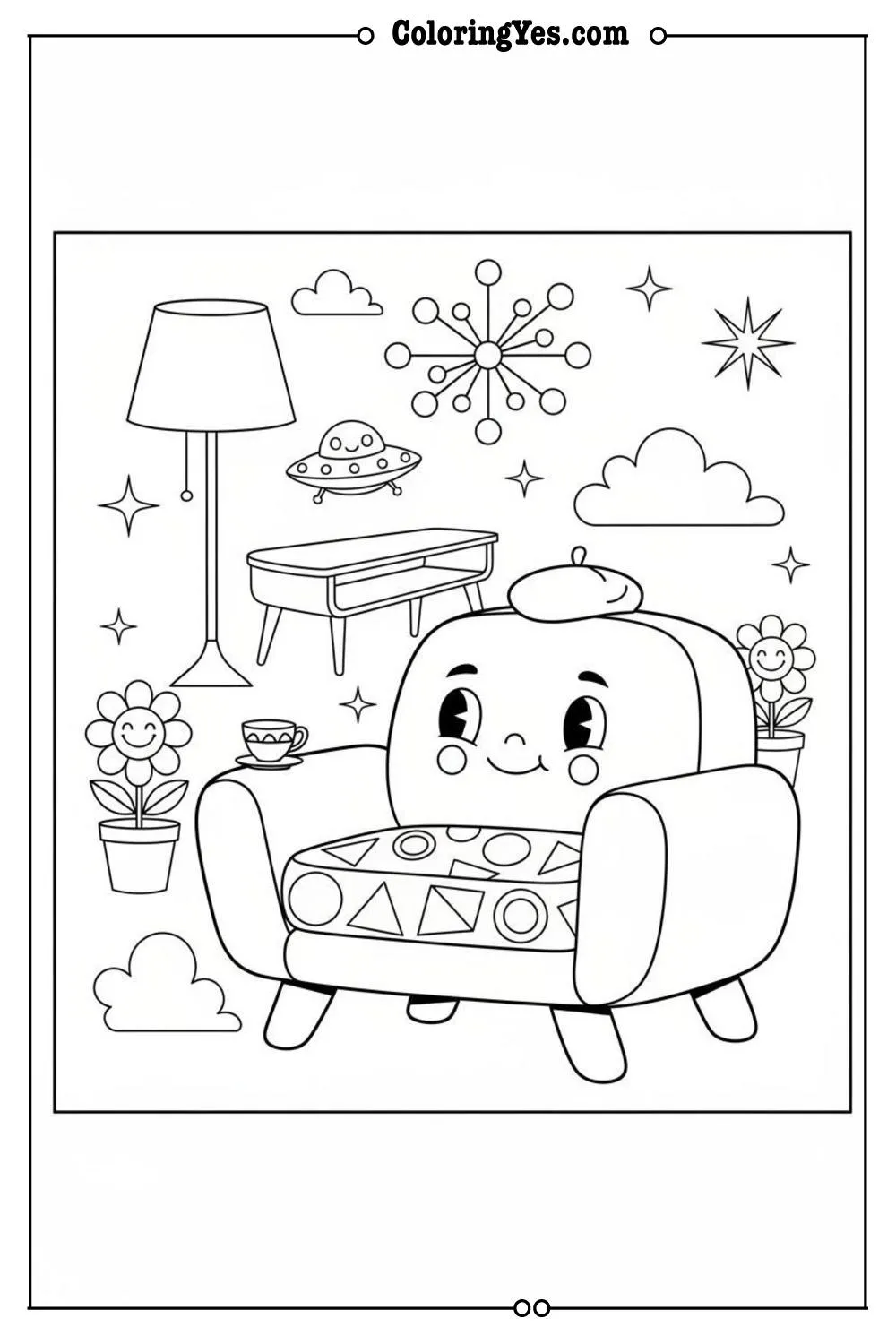 Mid-century modern furniture coloring pages-fifties-Coloringyes.com