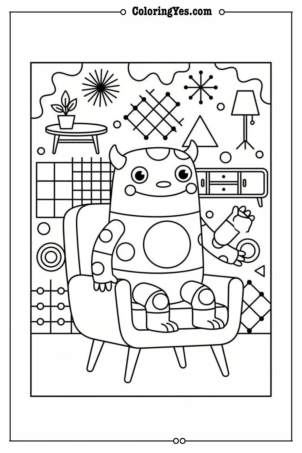 Mid-century modern furniture coloring pages-geometric-Coloringyes.com