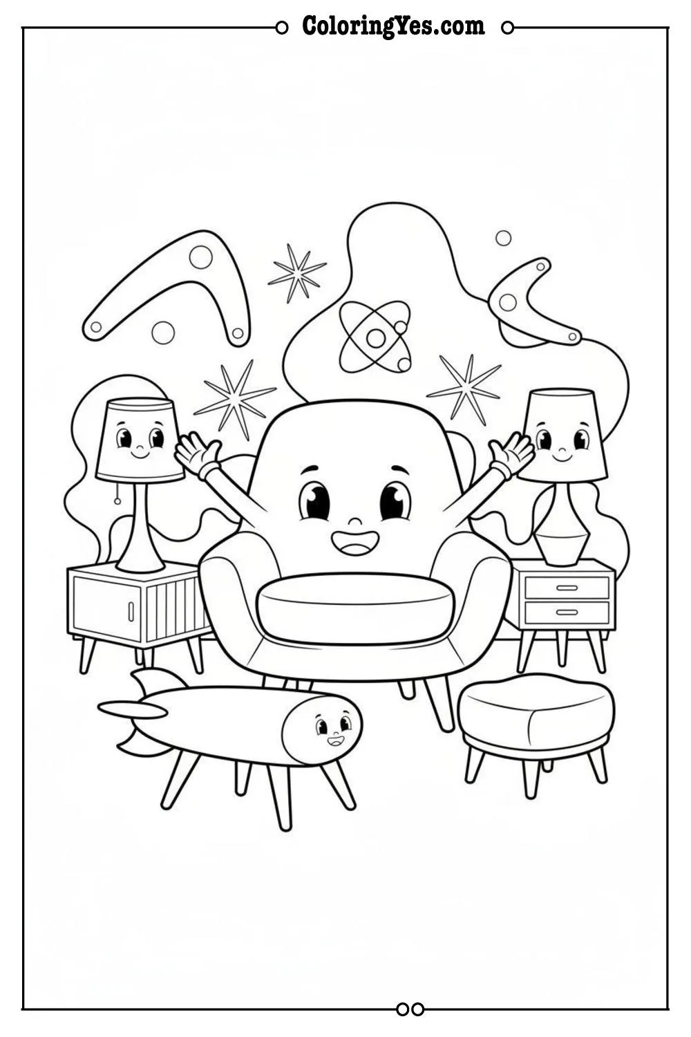 Mid-century modern furniture coloring pages-retro-Coloringyes.com