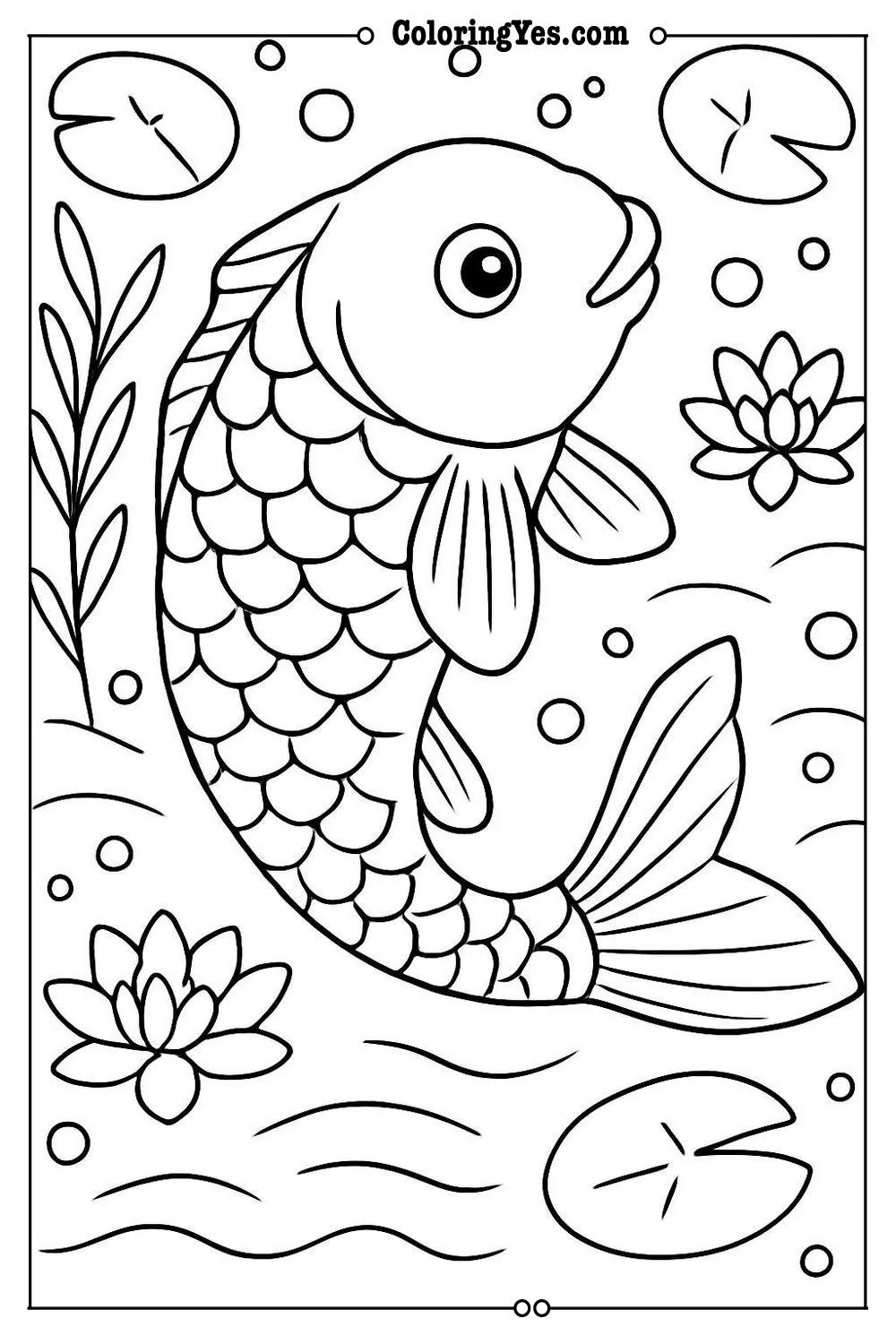 Traditional Japanese koi fish pond coloring pages-carp-Coloringyes.com