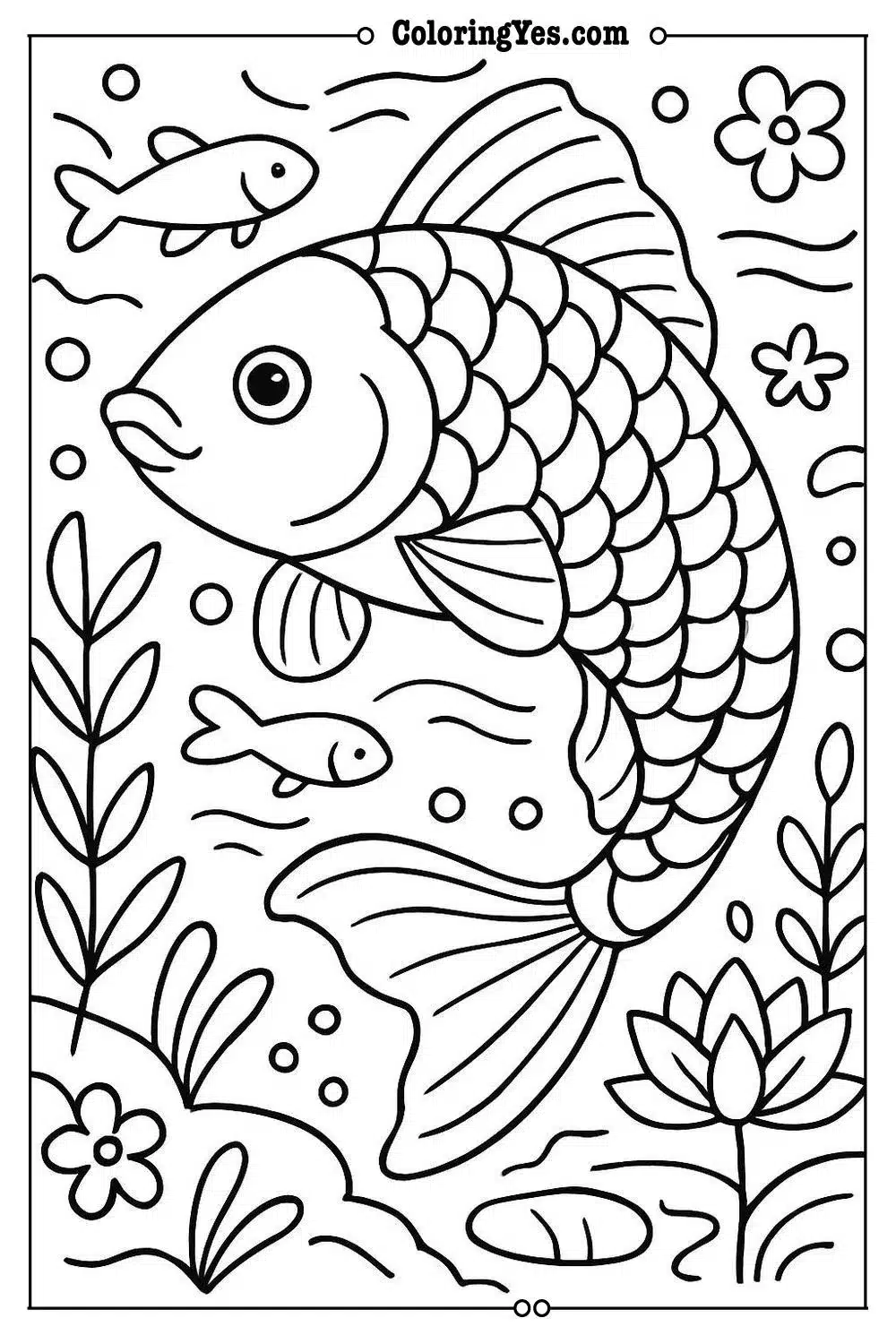 Traditional Japanese koi fish pond coloring pages-fish-Coloringyes.com
