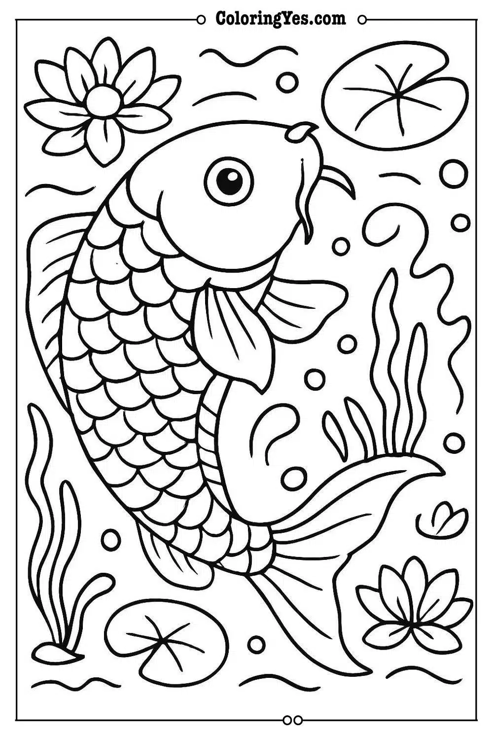 Traditional Japanese koi fish pond coloring pages-koi-Coloringyes.com