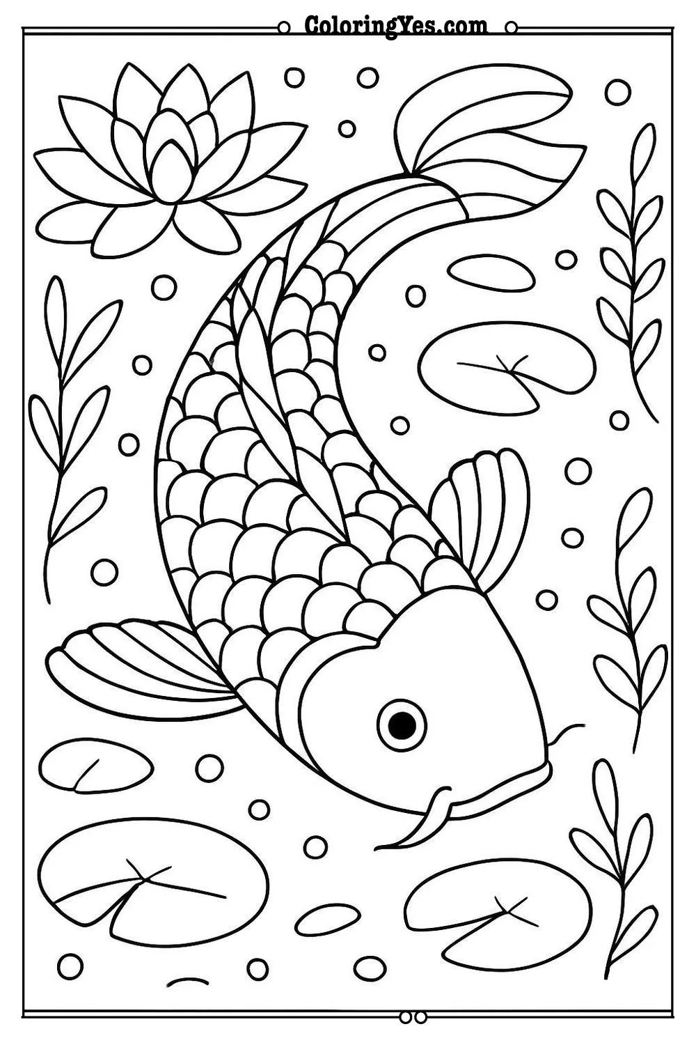 Traditional Japanese koi fish pond coloring pages-nature-Coloringyes.com